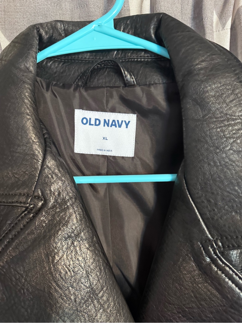 Old Navy Black Faux Leather Moto Jacket with Belt - Picture 2 of 2